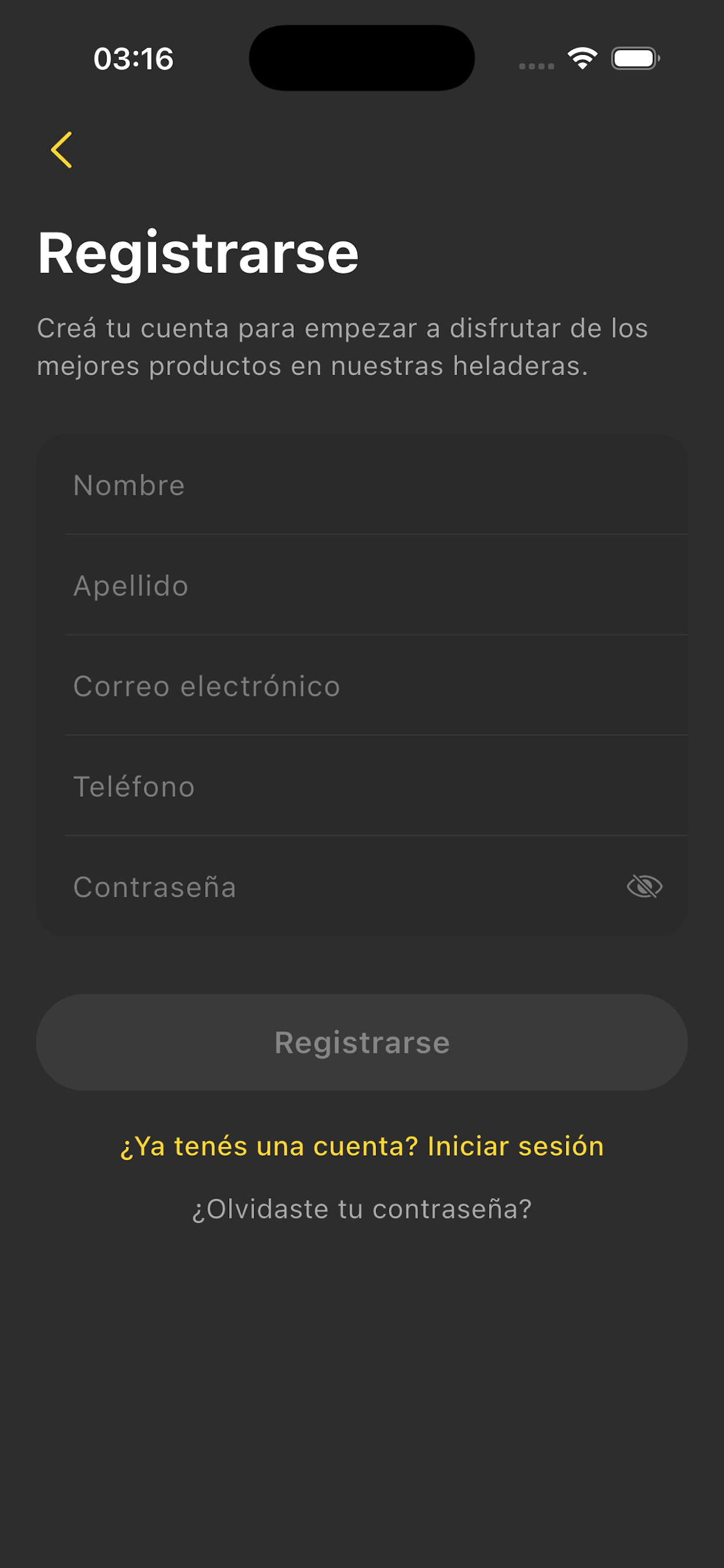 App Wakeberry - Registro